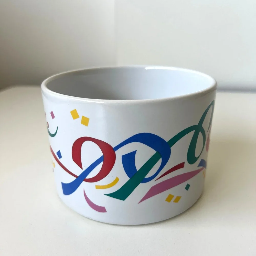 Vintage FTDA Confetti Ribbons Celebration Planter Pot Cachepot Taiwan